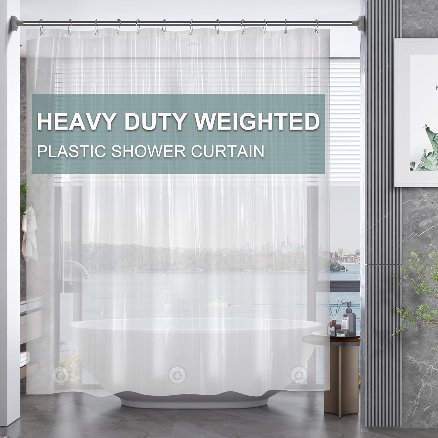 AmazerBath Plastic Shower Curtain Clear Premium PEVA Heavy Duty 8G Weighted 3 St