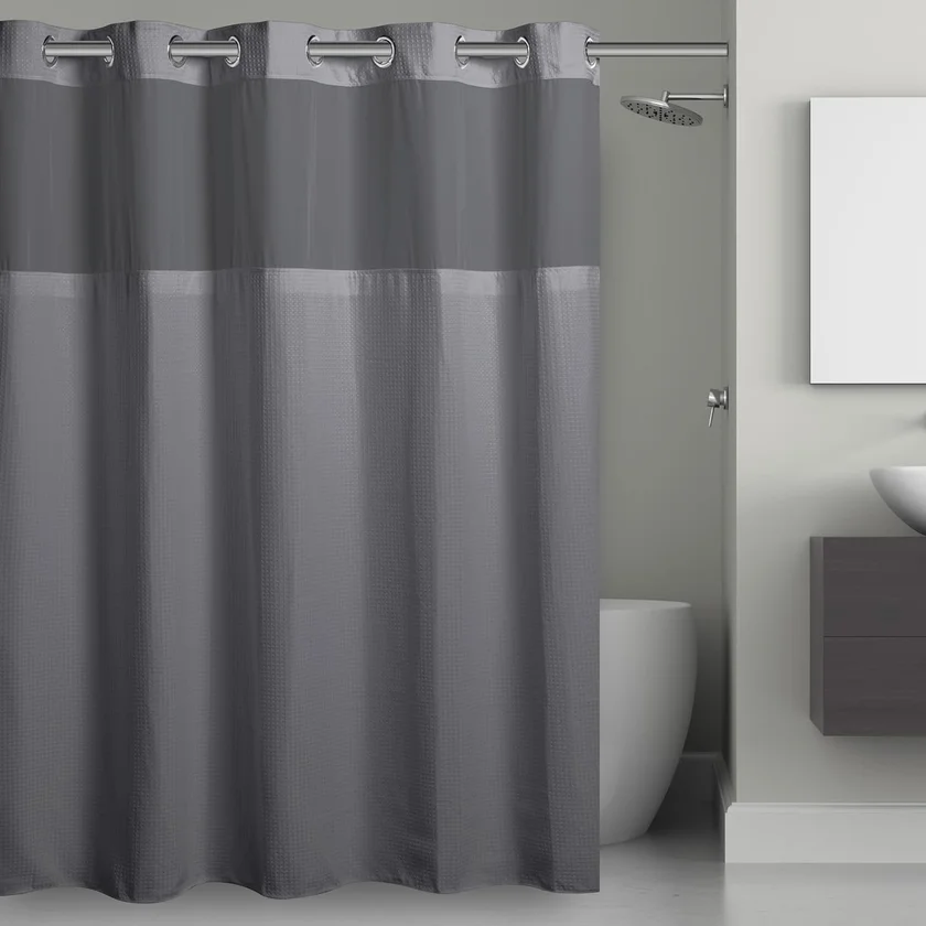 Hookless Snap Waffle Shower Curtain