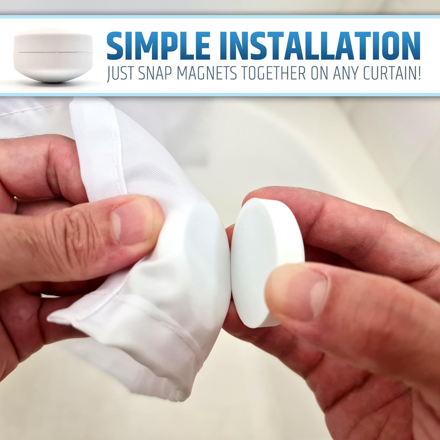 Magnetic weights attached to shower curtain