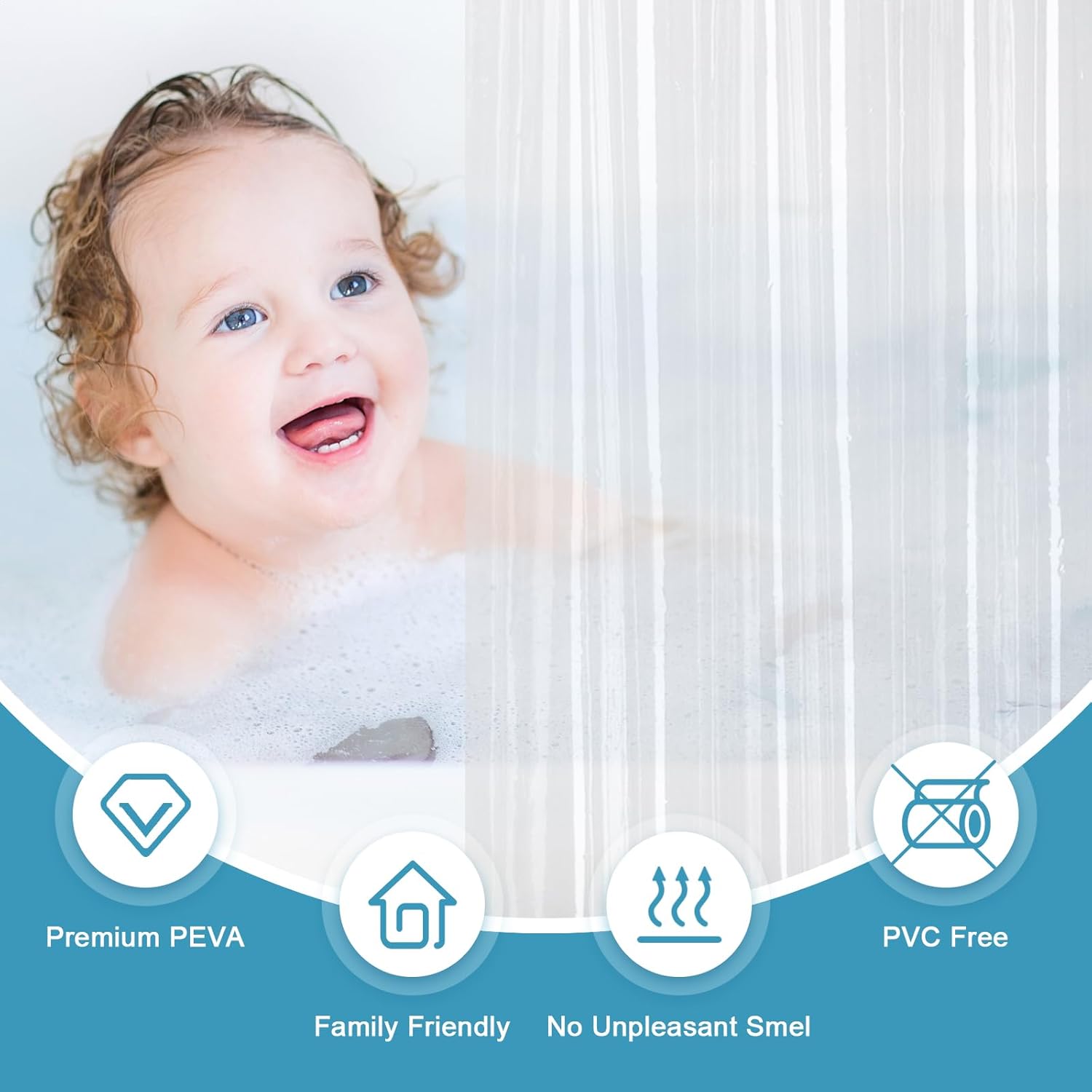 EurCross 9G Clear Shower Curtain Liner 72 x 78 inches Long with 5 Magnet Weights, Heavy Duty Weighted Premium PEVA Plastic Shower Curtain Liner with 12 Hooks for Bathroom