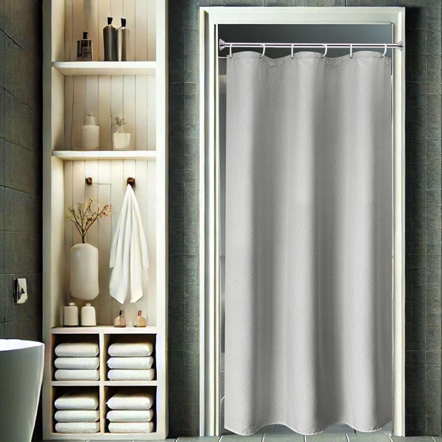 AooHome Stall Size Waffle Weave Shower Curtain