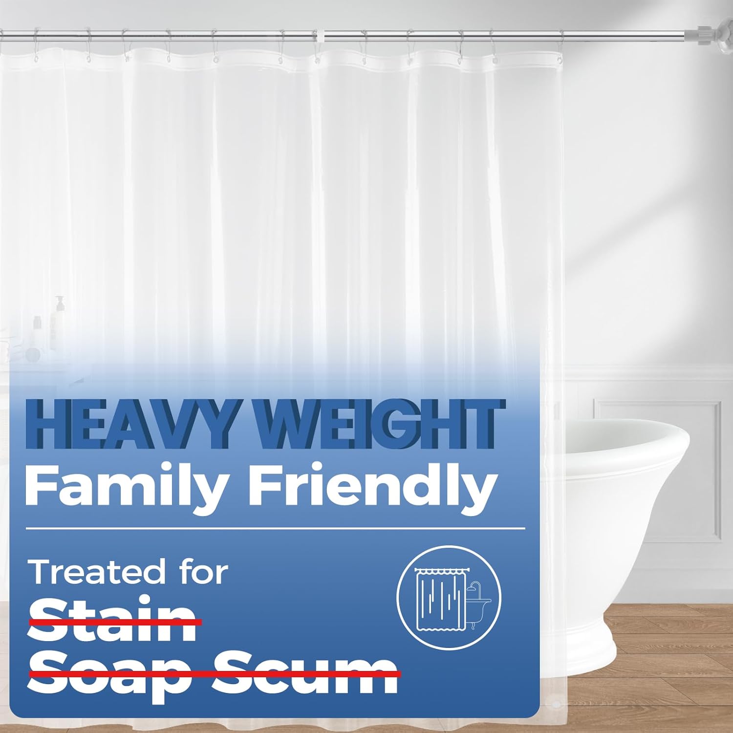 downluxe Clear Shower Curtain Liner PEVA Heavy Duty 3 Magnets 72x72 Waterproof