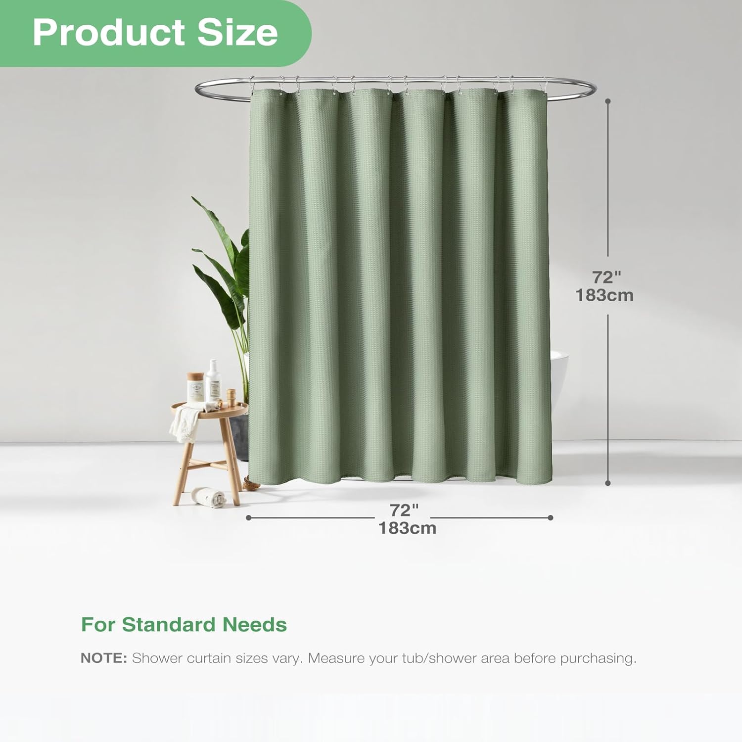 Dynamene Sage Green Shower Curtain hanging view