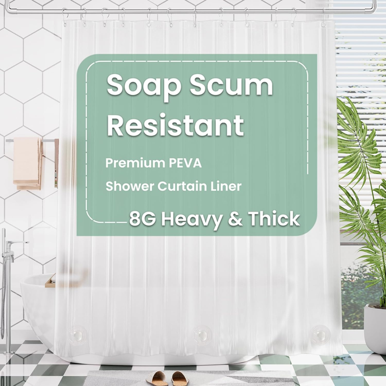 AmazerBath Frosted Shower Curtain Plastic 72x72 Heavy Duty PEVA Weighted 3 Stones Rustproof Grommets