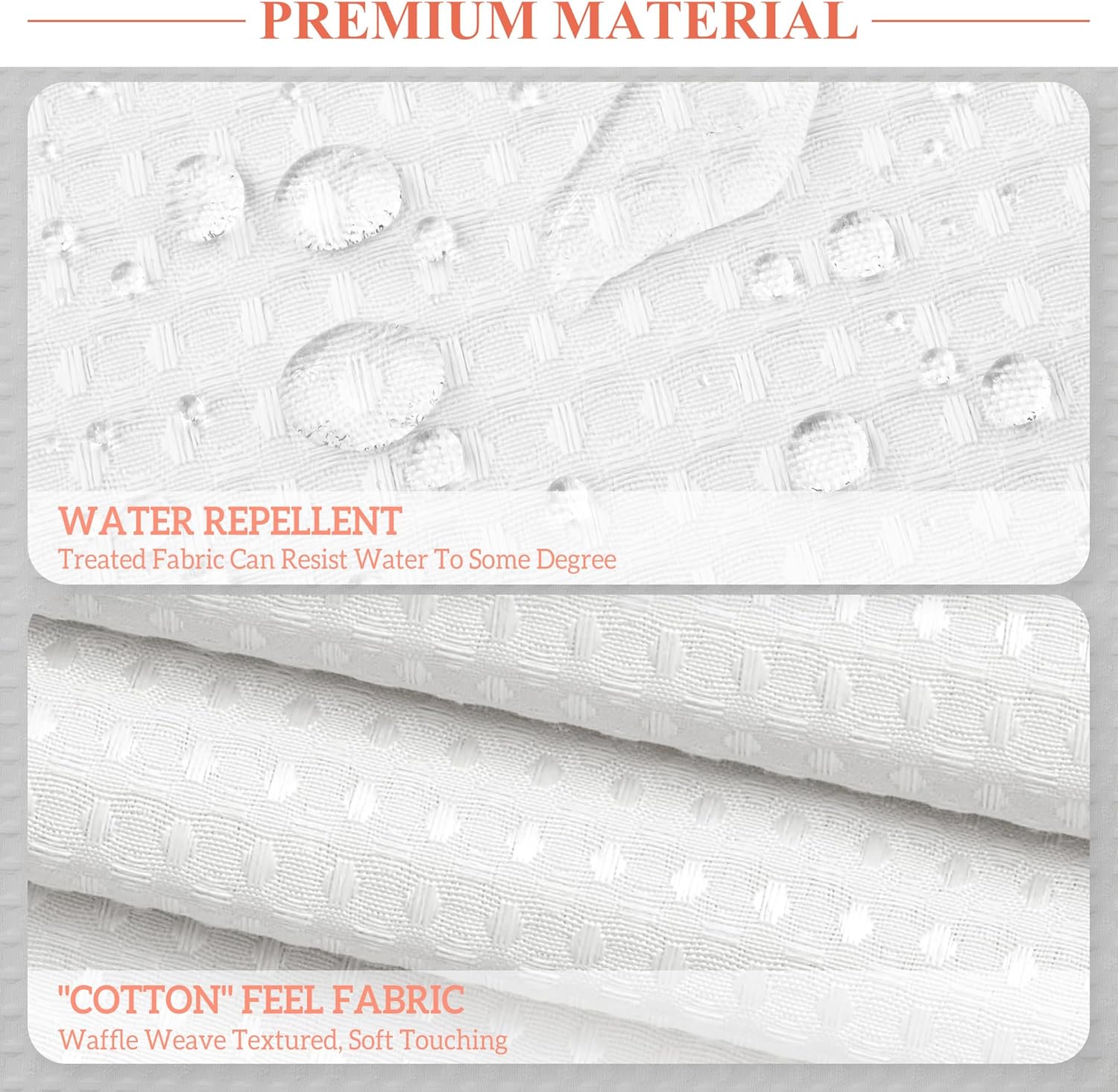 Barossa Design Waffle Weave White Shower Curtain Hotel Luxury Quality, Fabric Shower Curtains for Bathroom, Pique Pattern Cloth, Water Repellent and Machine Washable, Standard Size 71