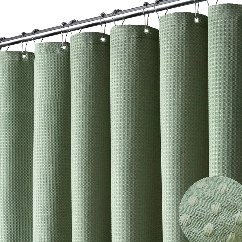 Dynamene Sage Green Waffle Textured Shower Curtain