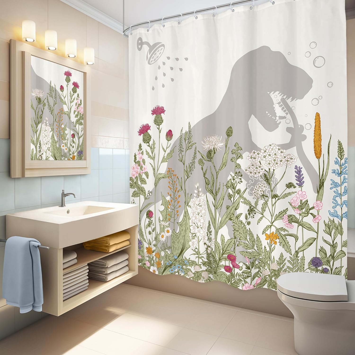 LGhtyro curtain installed in bathroom
