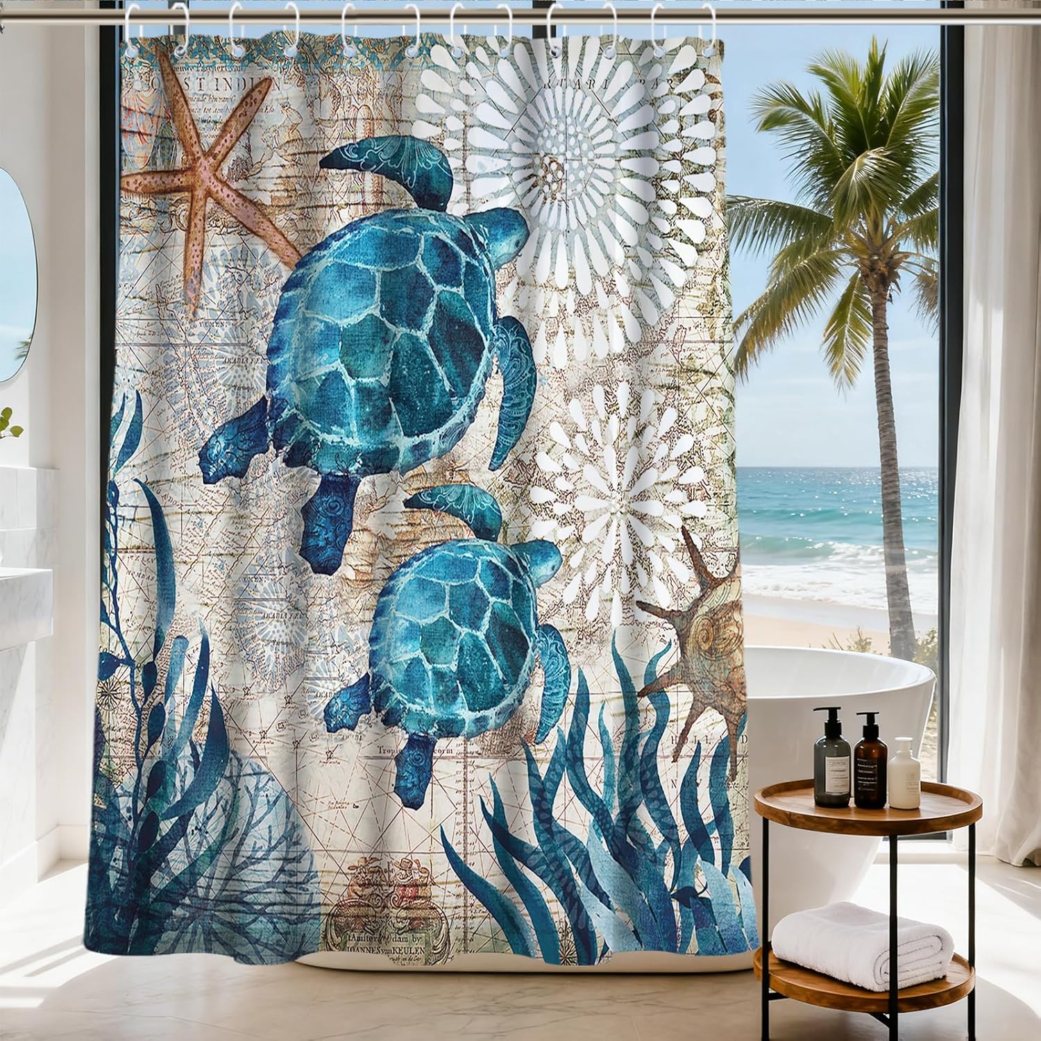 Nautical Sea Turtles Fabric Shower Curtain