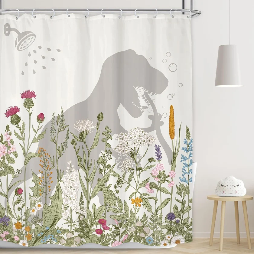LGhtyro Dinosaur Wildflower Kids Shower Curtain