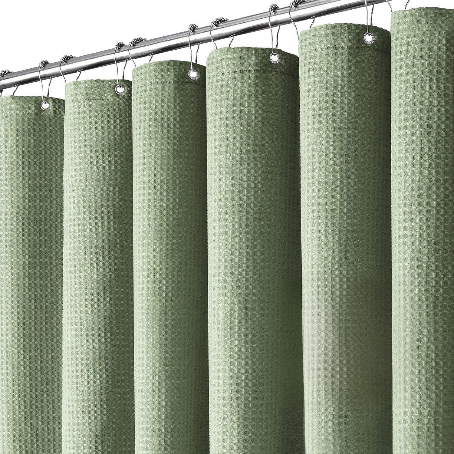 Inhousolu Sage Green Waffle Shower Curtain 72x84