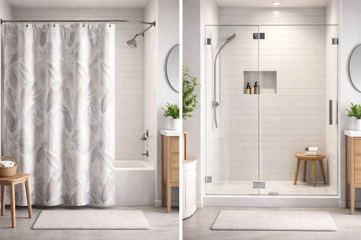 Shower curtain vs glass door comparison